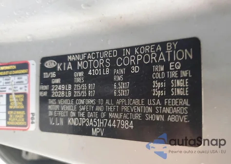 2017 Kia Soul + из США, поврежденный, VIN KNDJP3A51H7447984